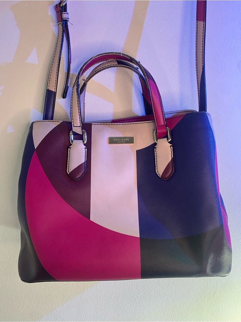 kate spade Pink, Magenta, Navy & Cream Geometric Purse Tote